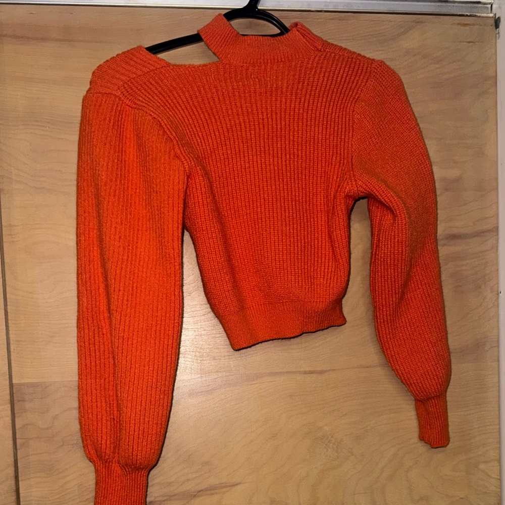 Cider Bright Orange Ribbed Cropped Sweater - Picture 4 of 5